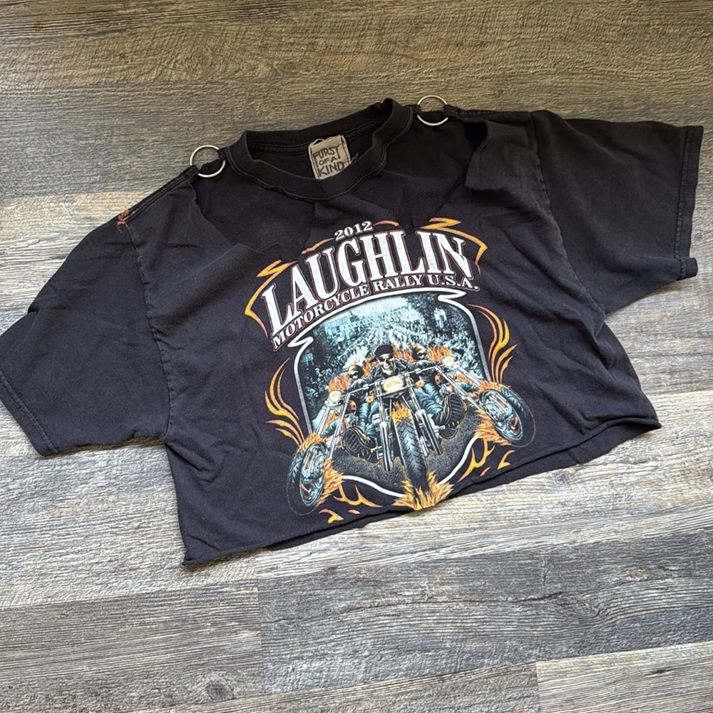 Black Laughlin Motorcycle Rally Crop Top - Picture 7 of 7